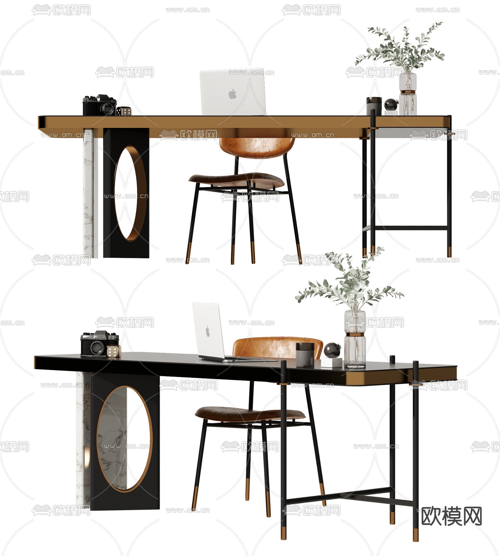 现代条形书桌椅3d模型