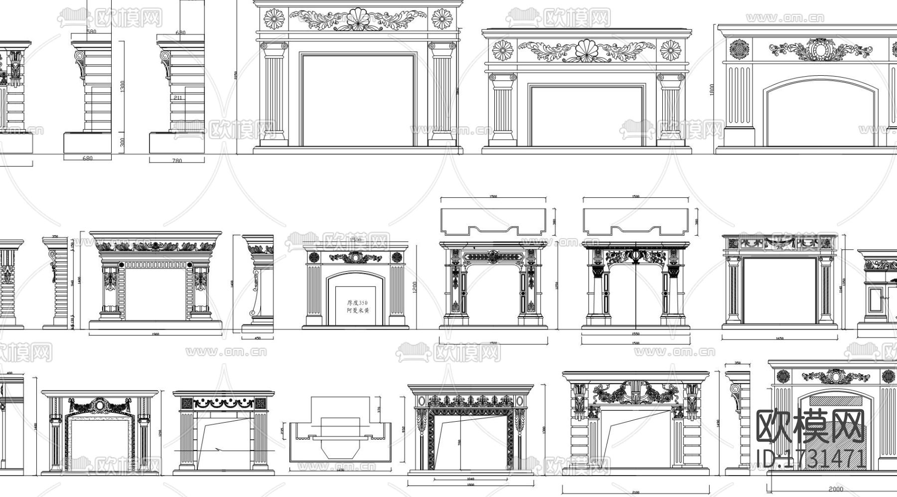 欧式壁炉cad图库下载（渲染图2）