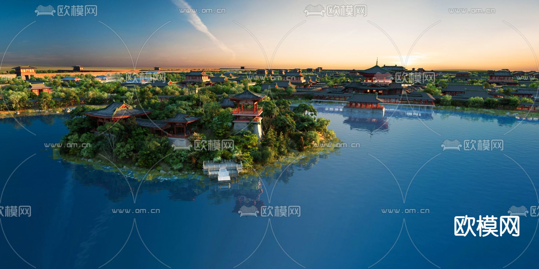 中式古建筑鸟瞰3d模型