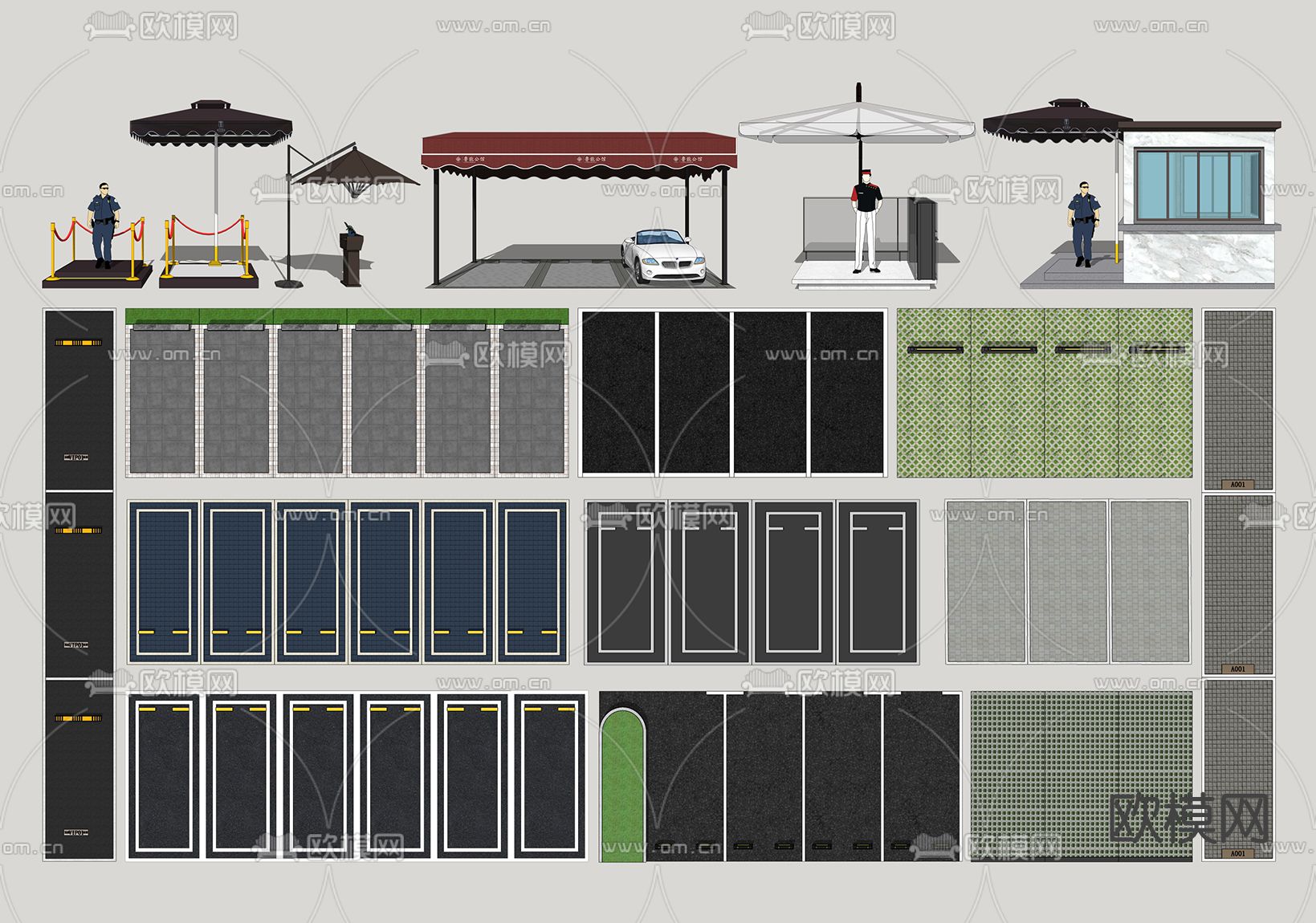 现代户外停车位su模型