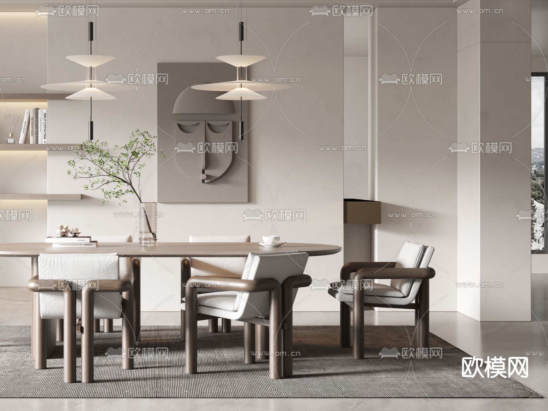 侘寂风实木餐桌椅3d模型下载（渲染图2）