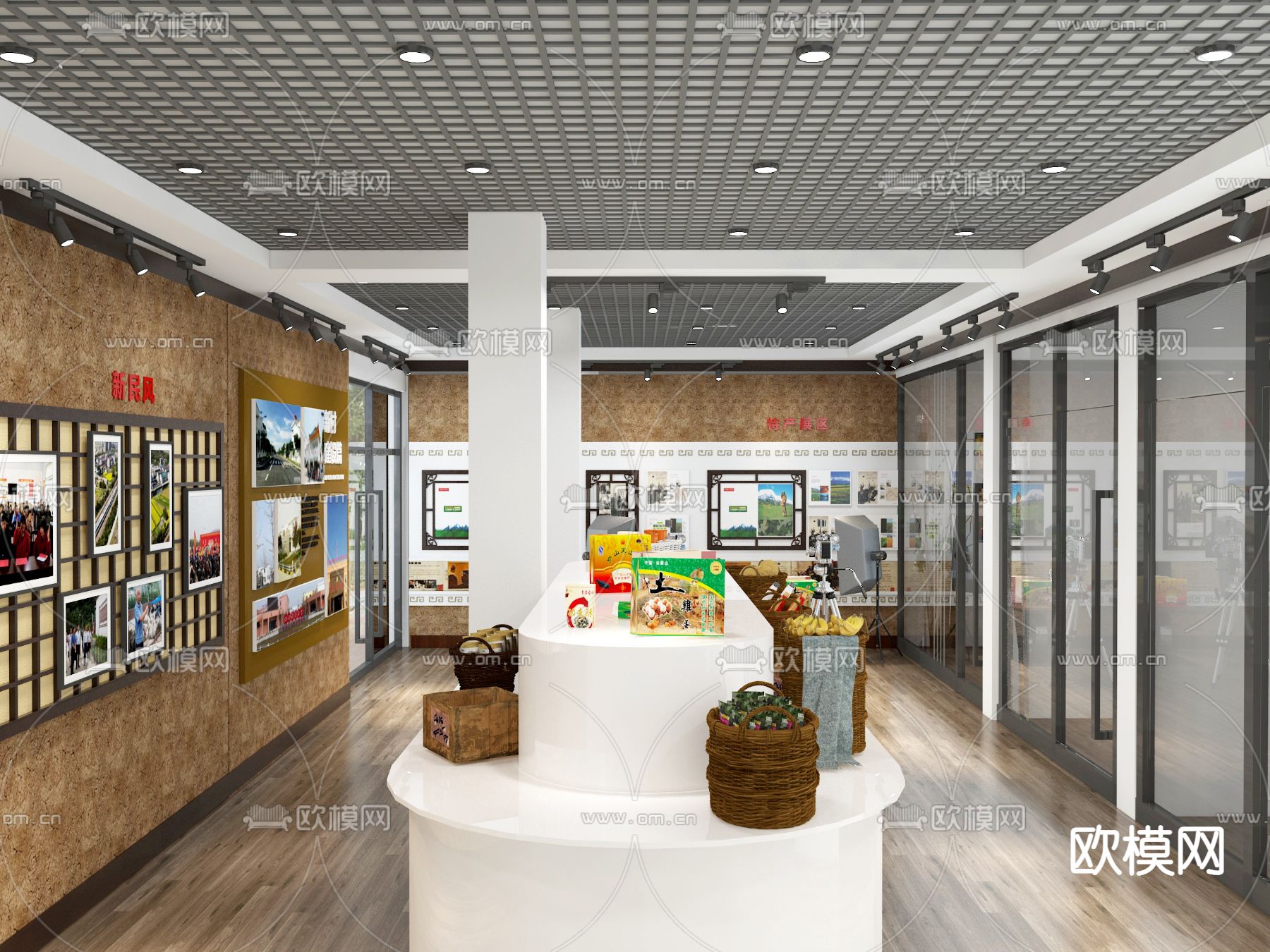 新中式主题展厅免费3d模型下载（渲染图1）
