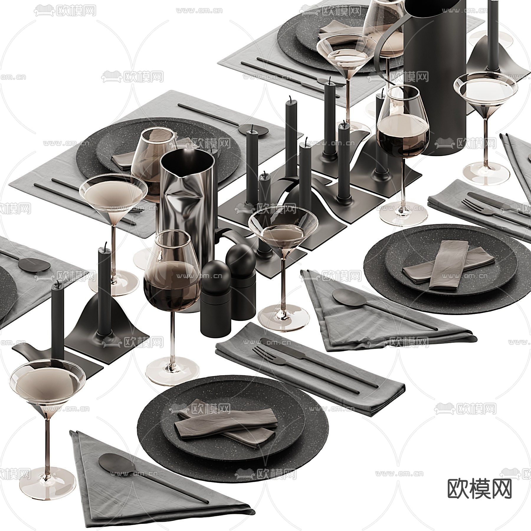 现代高级灰餐具3d模型下载（渲染图2）