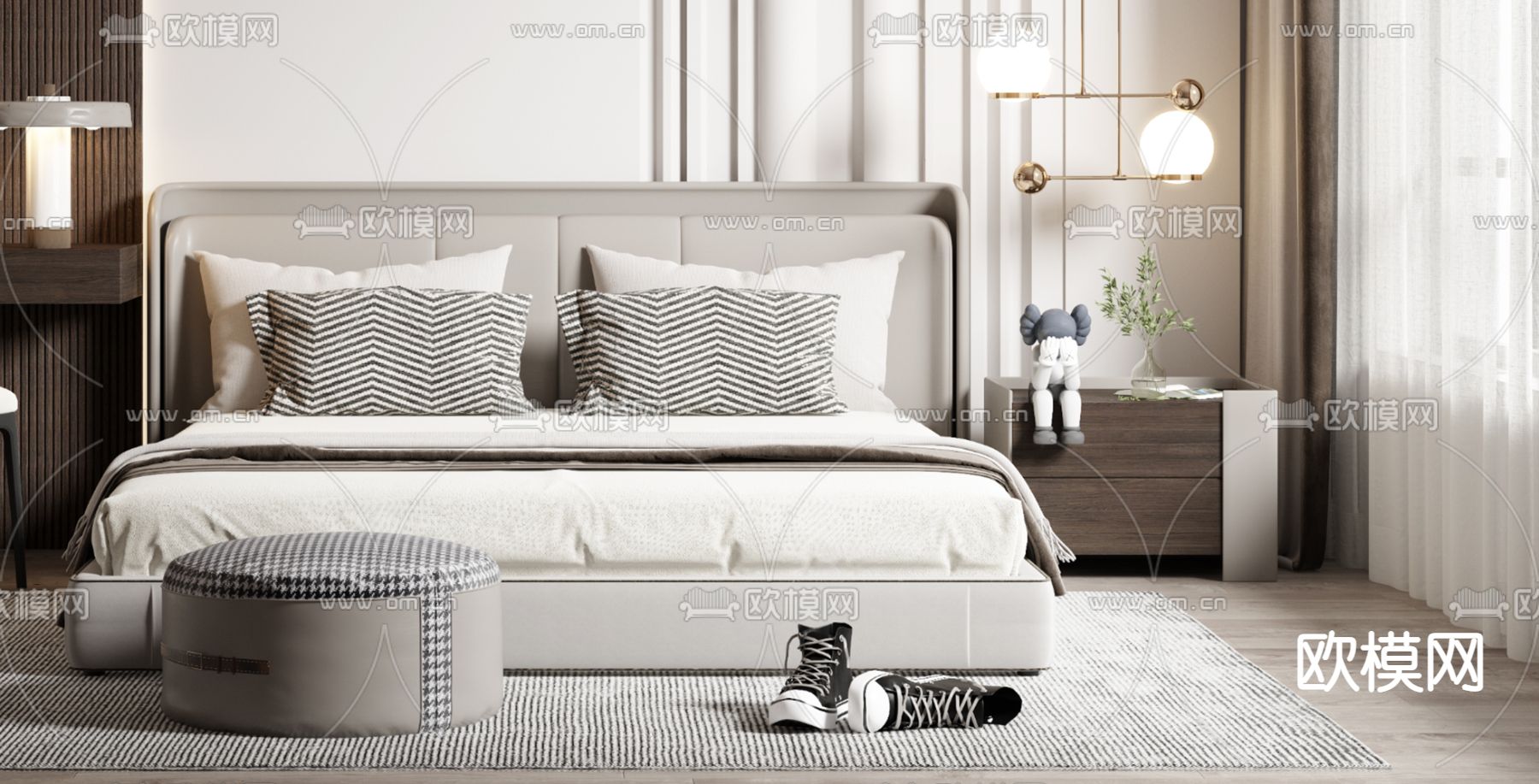 现代卧室主人房3d模型下载（渲染图3）