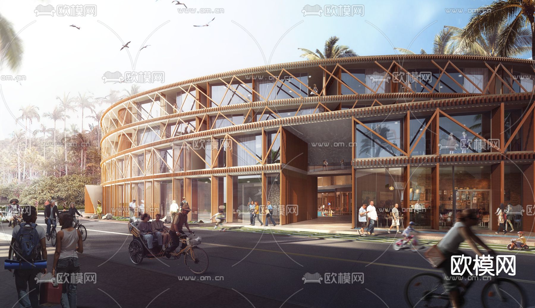 现代图书馆建筑外观3d模型