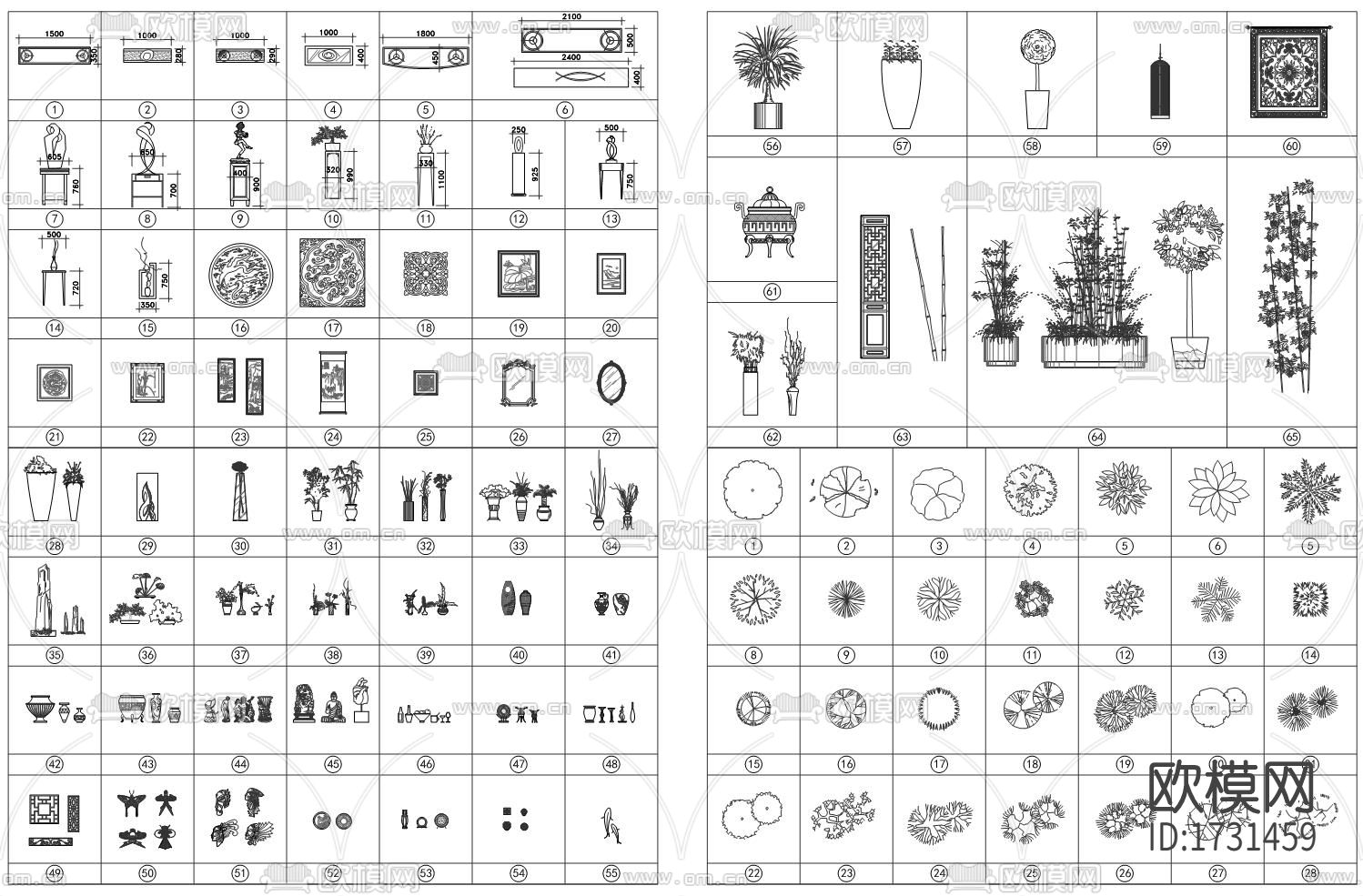 装饰品立面cad图库下载