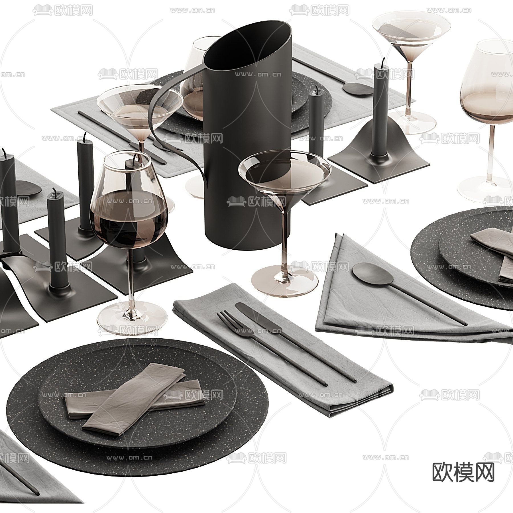 现代高级灰餐具3d模型下载（渲染图3）