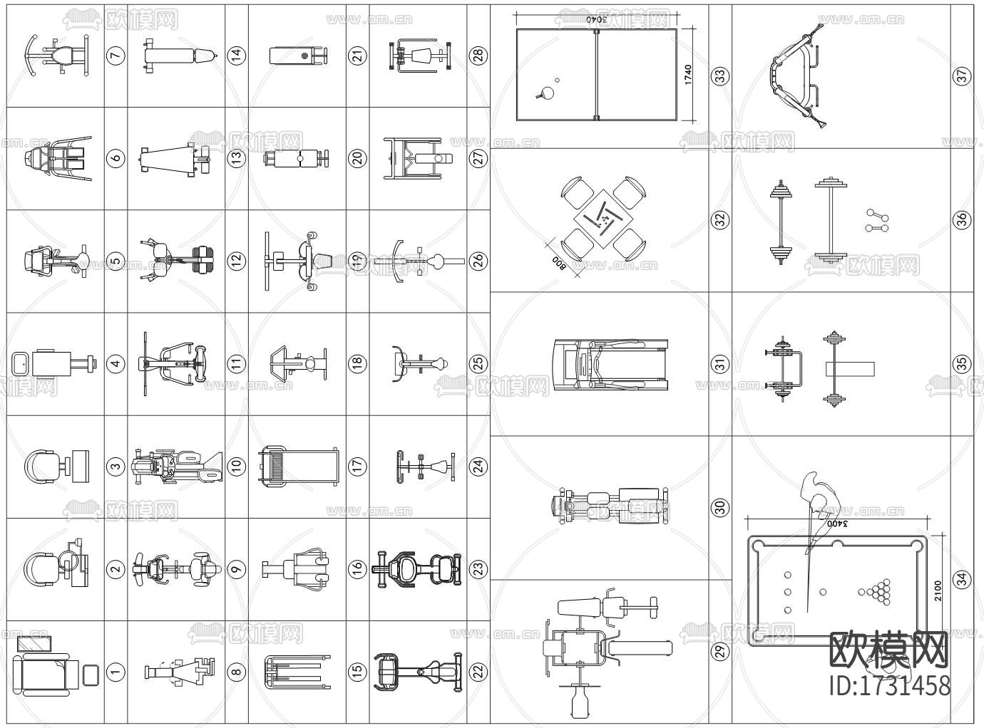 健身器材cad图库下载