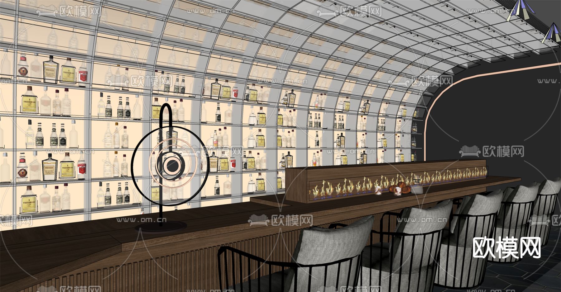 现代酒吧su模型下载（渲染图2）