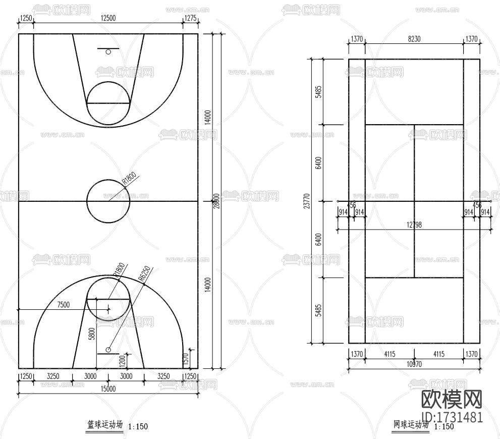 篮球场cad节点大样下载（渲染图2）