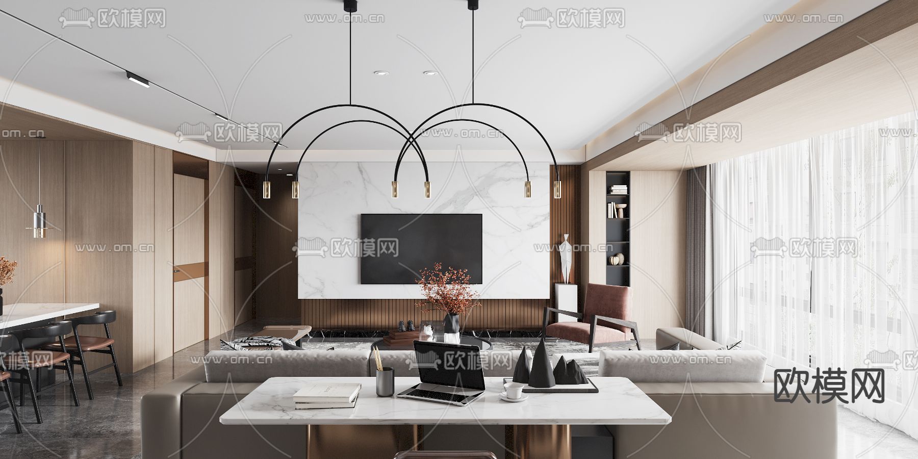 现代客厅餐厅3d模型