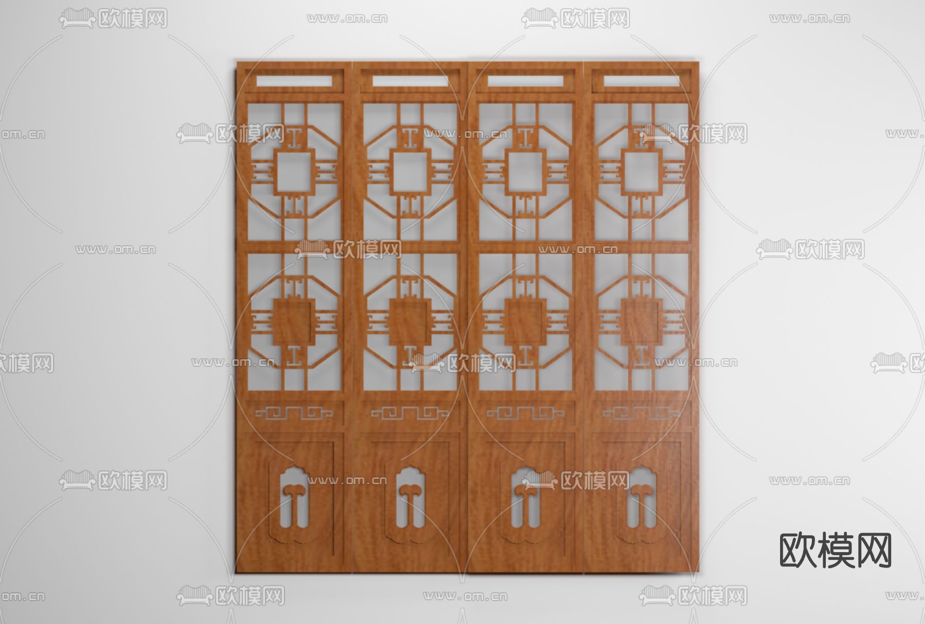 中式实木花窗门免费3d模型下载