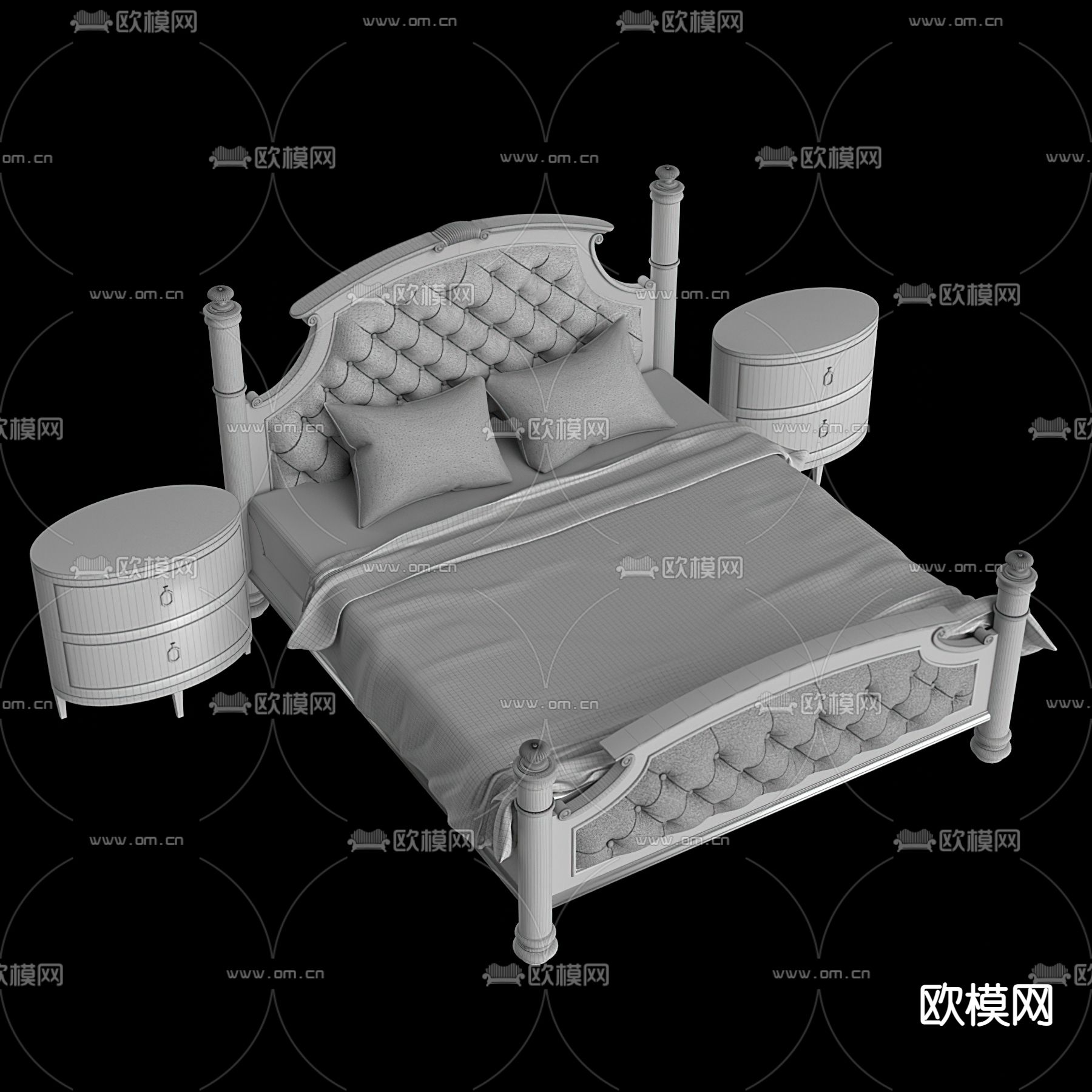 美式实木双人床3d模型