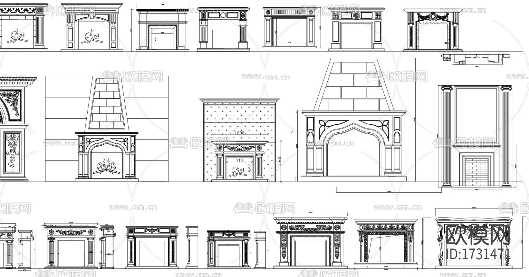 欧式壁炉cad图库下载（渲染图3）