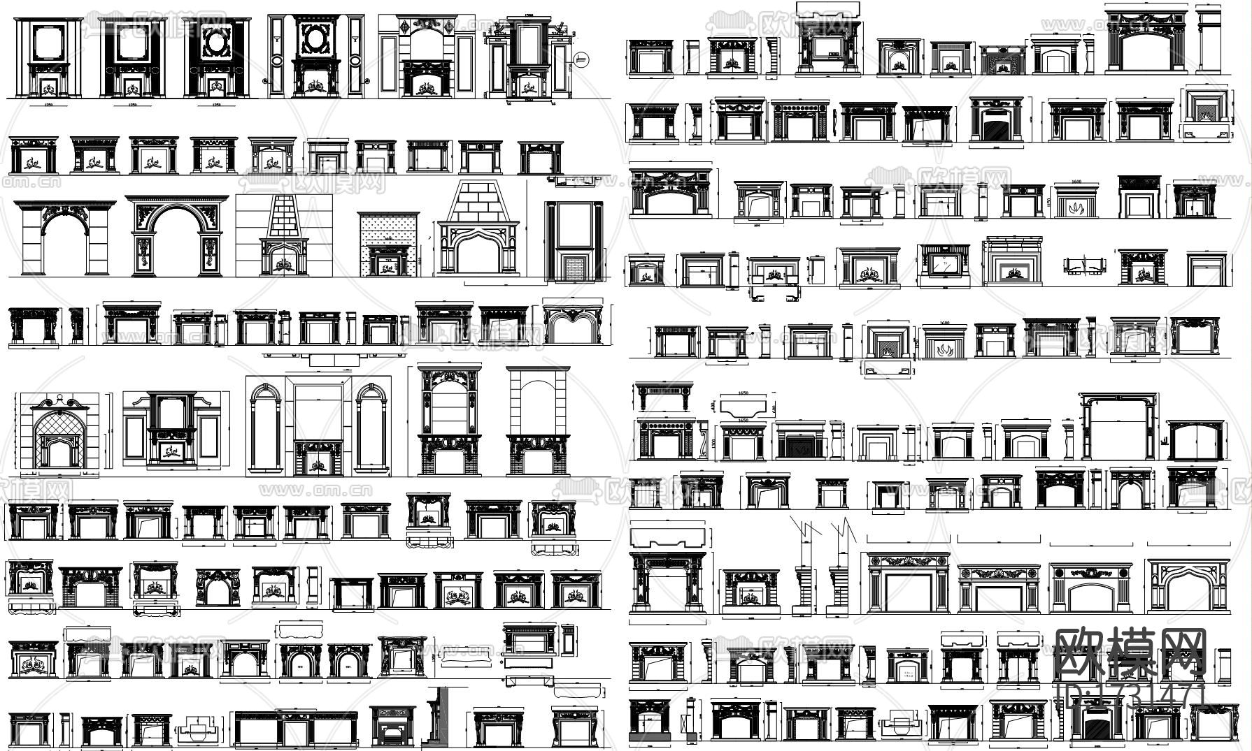 欧式壁炉cad图库下载（渲染图1）