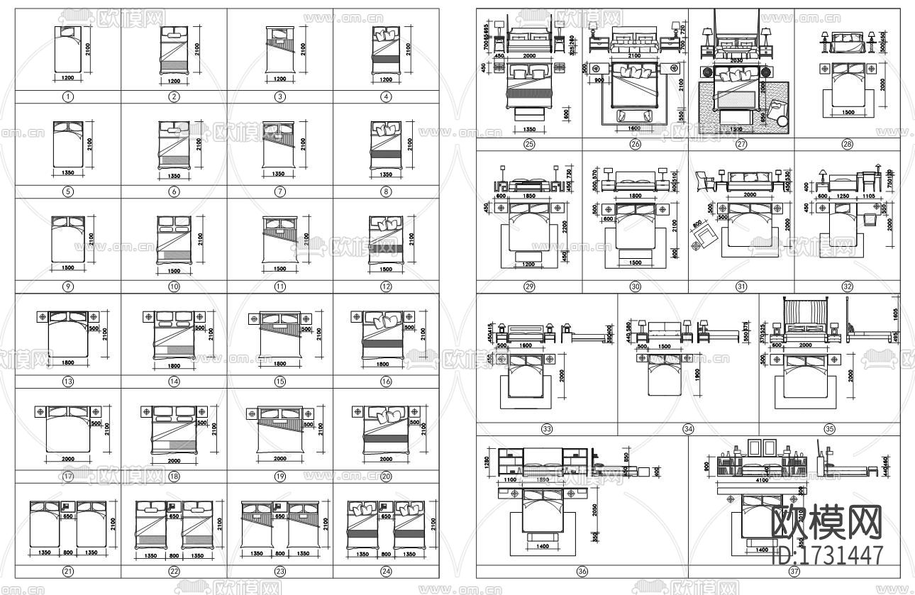 床具cad图库下载