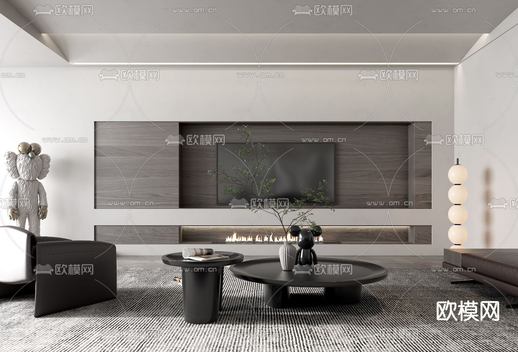 现代高级灰客厅3d模型