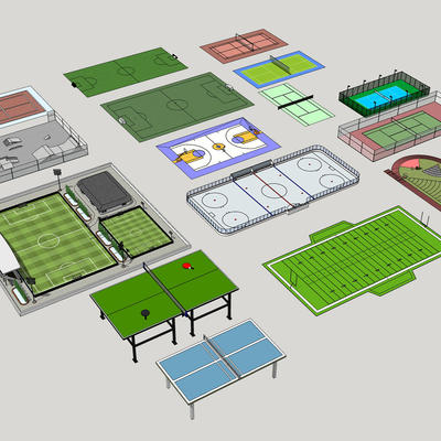  现代运动场地球场su模型 