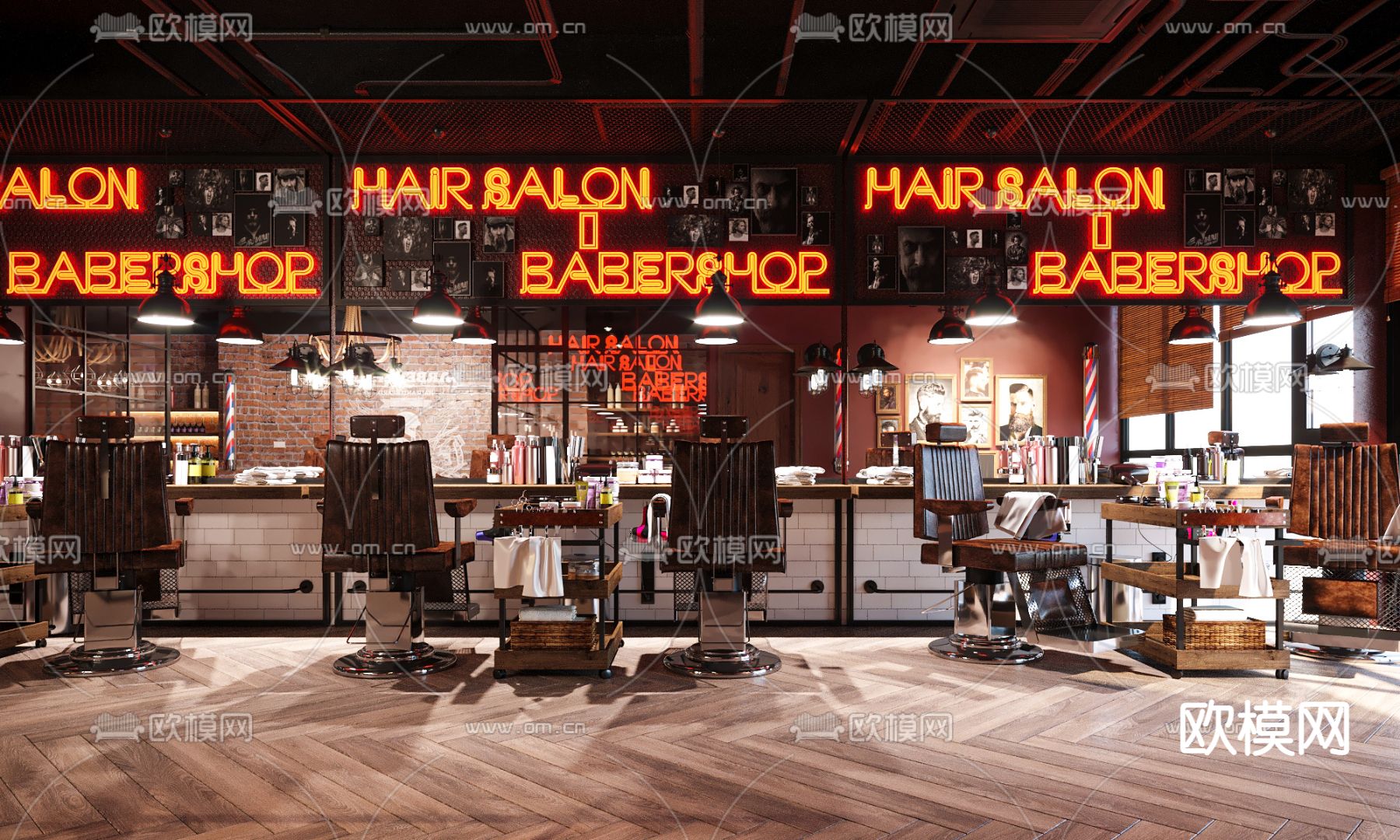 工业风复古理发店3d模型