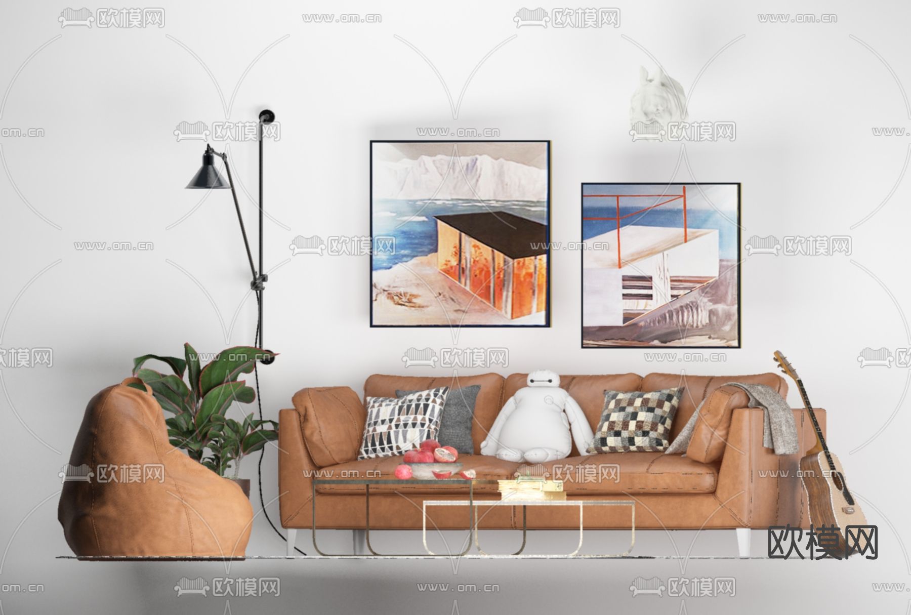 北欧皮革沙发组合免费3d模型下载