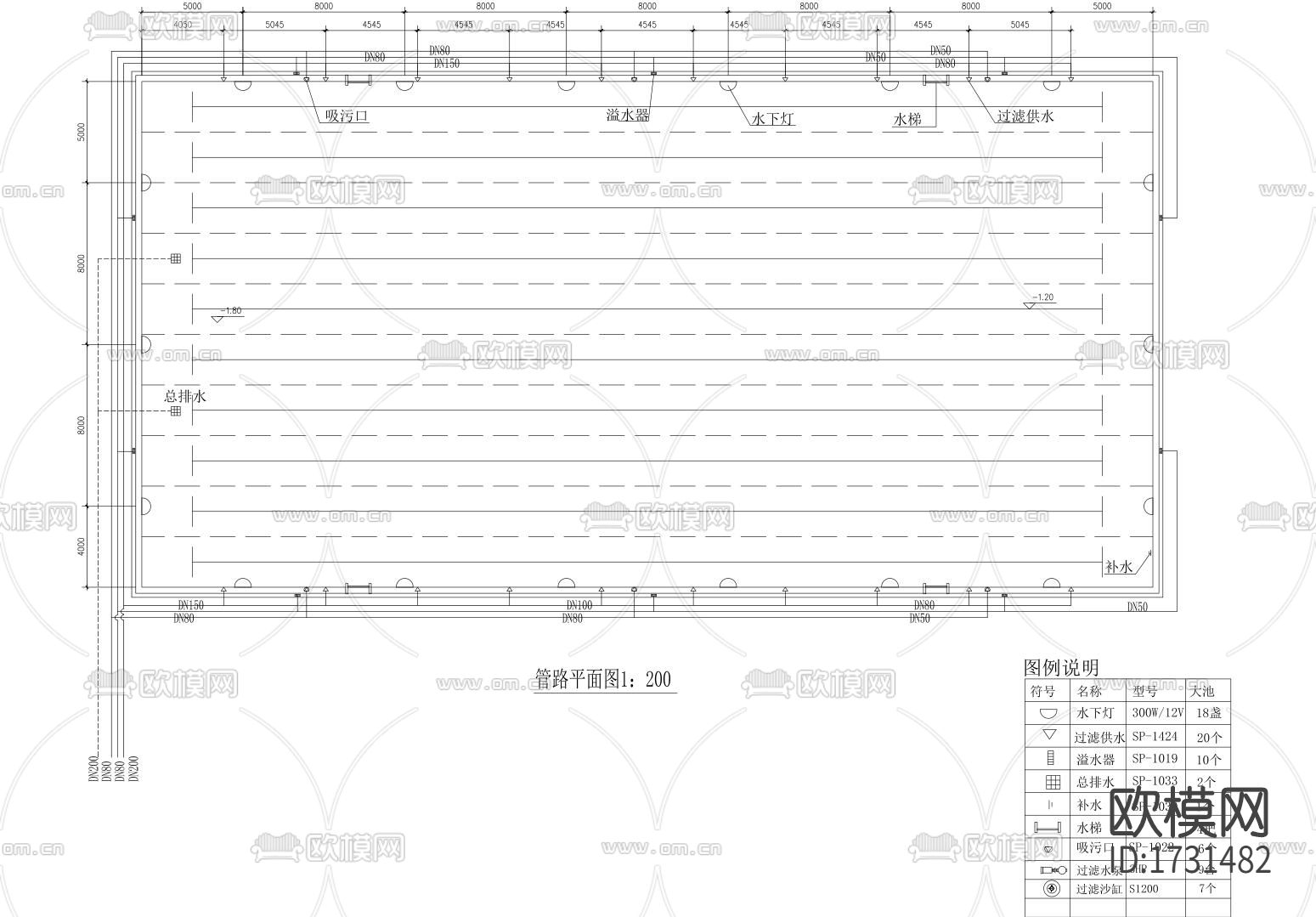 游泳池cad平面图下载