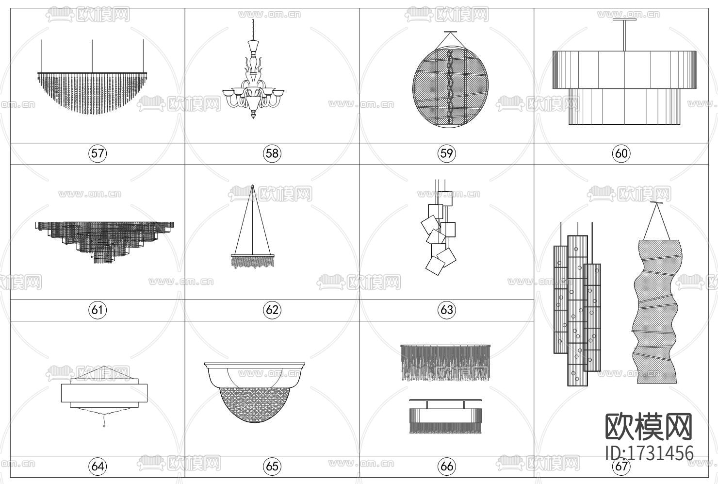 灯具吊灯cad图库下载（渲染图5）