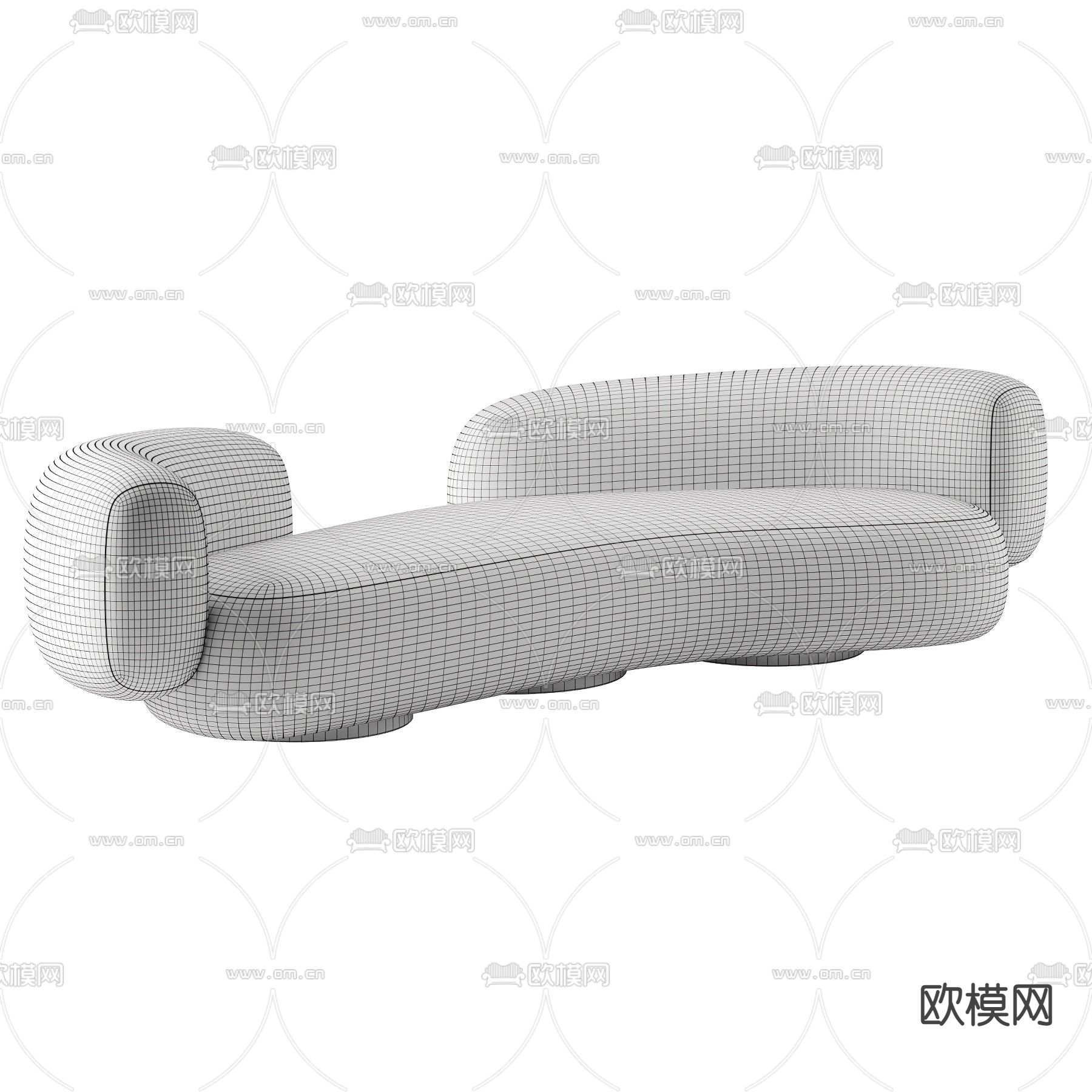 现代布艺弧形沙发3d模型下载（渲染图2）