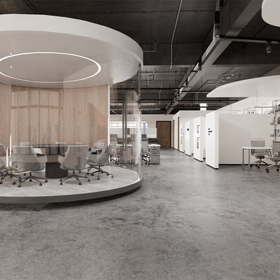  现代公共办公区su模型 