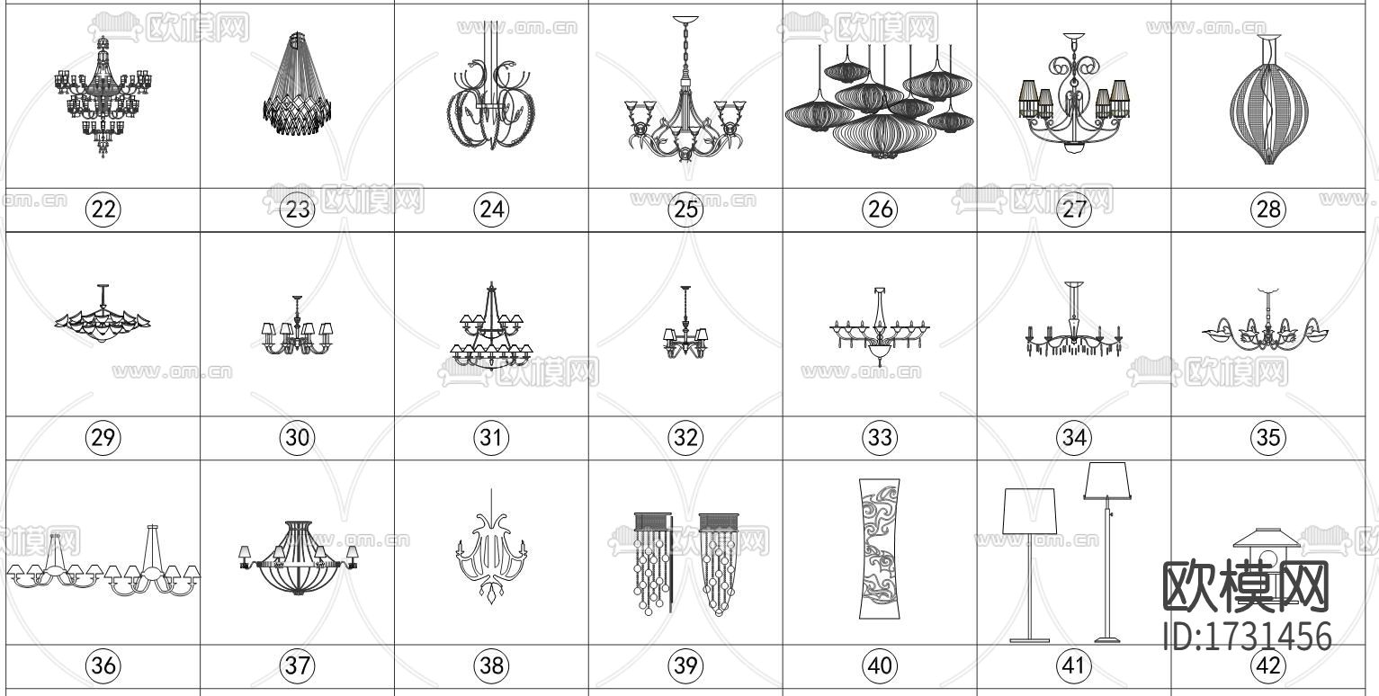 灯具吊灯cad图库下载（渲染图2）