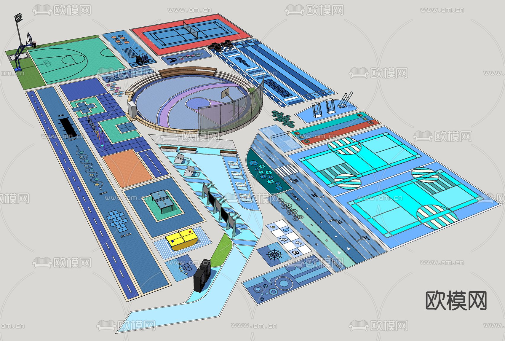 现代趣味运动场su模型