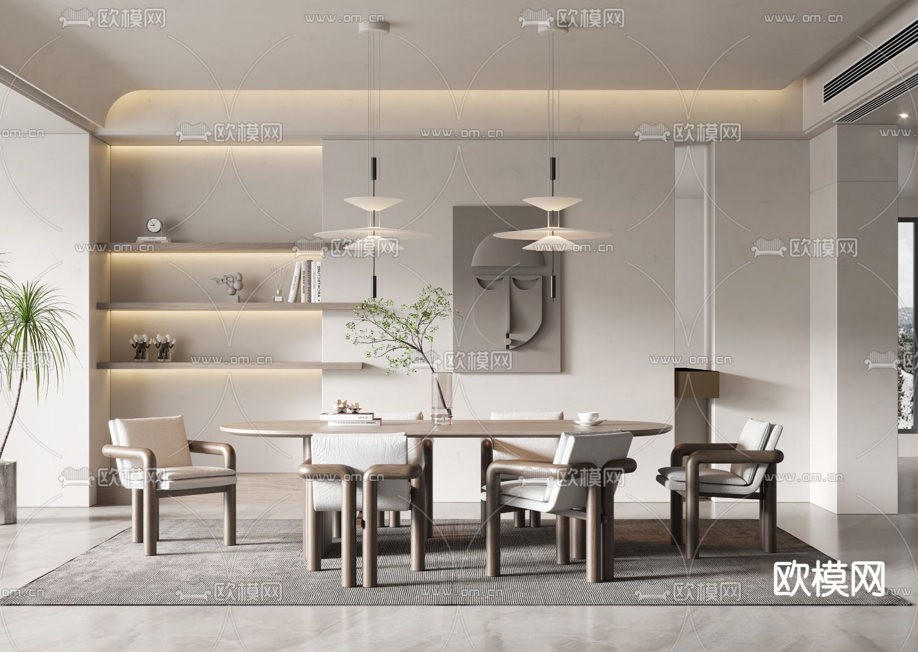 侘寂风实木餐桌椅3d模型下载（渲染图1）