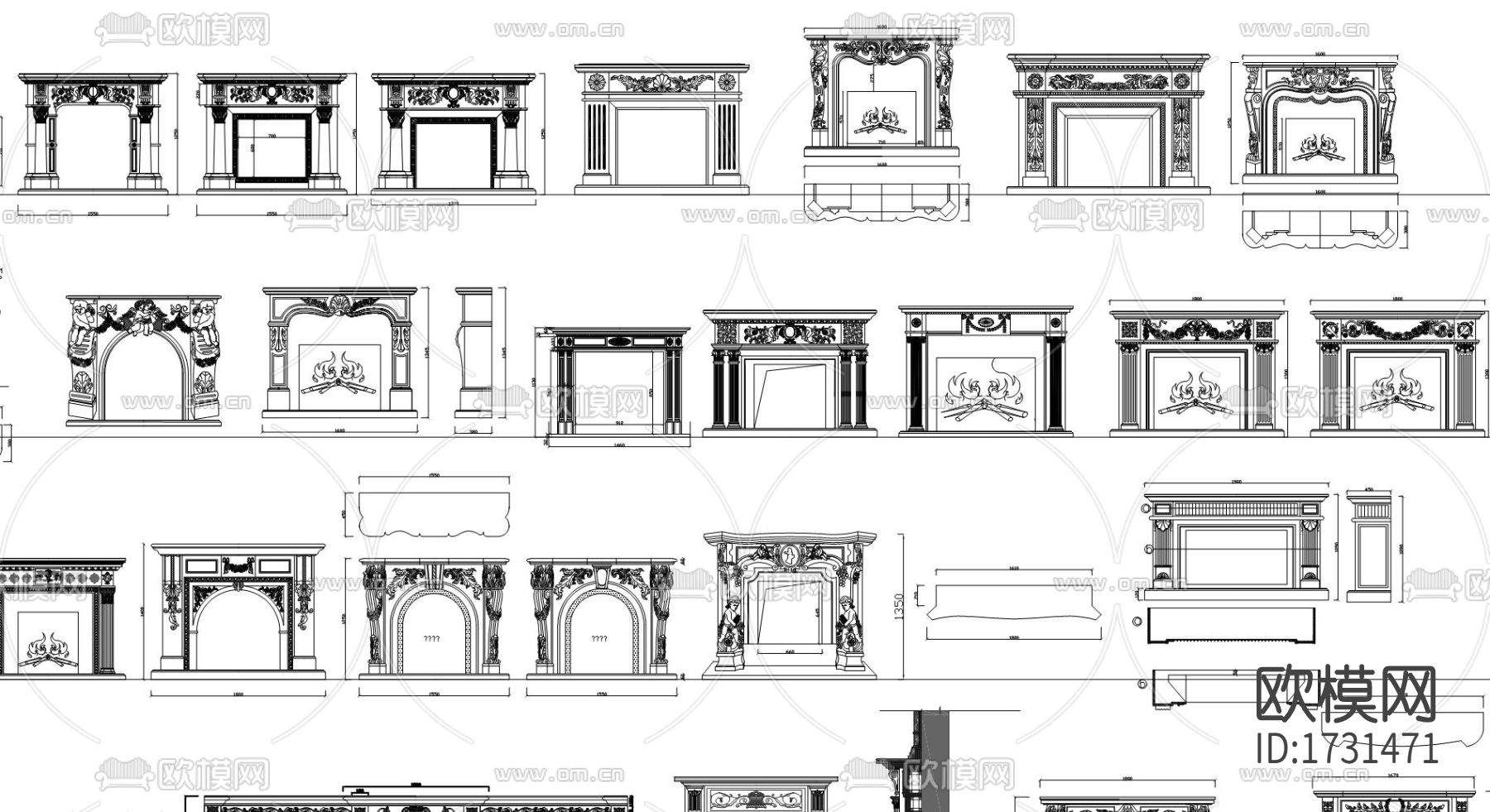 欧式壁炉cad图库下载（渲染图4）