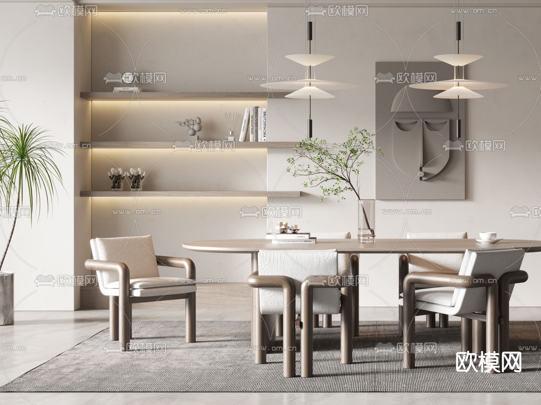 侘寂风实木餐桌椅3d模型下载（渲染图3）