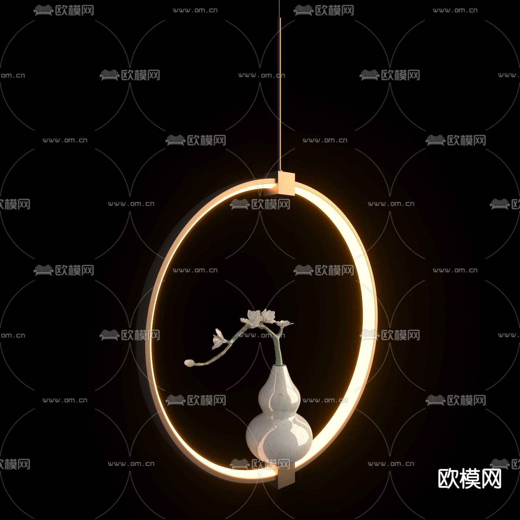 新中式葫芦装饰吊灯3d模型下载（渲染图3）