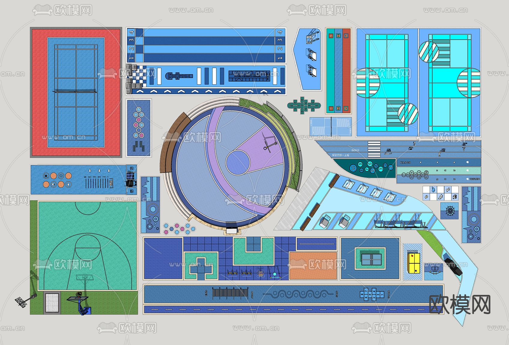 现代趣味运动场su模型