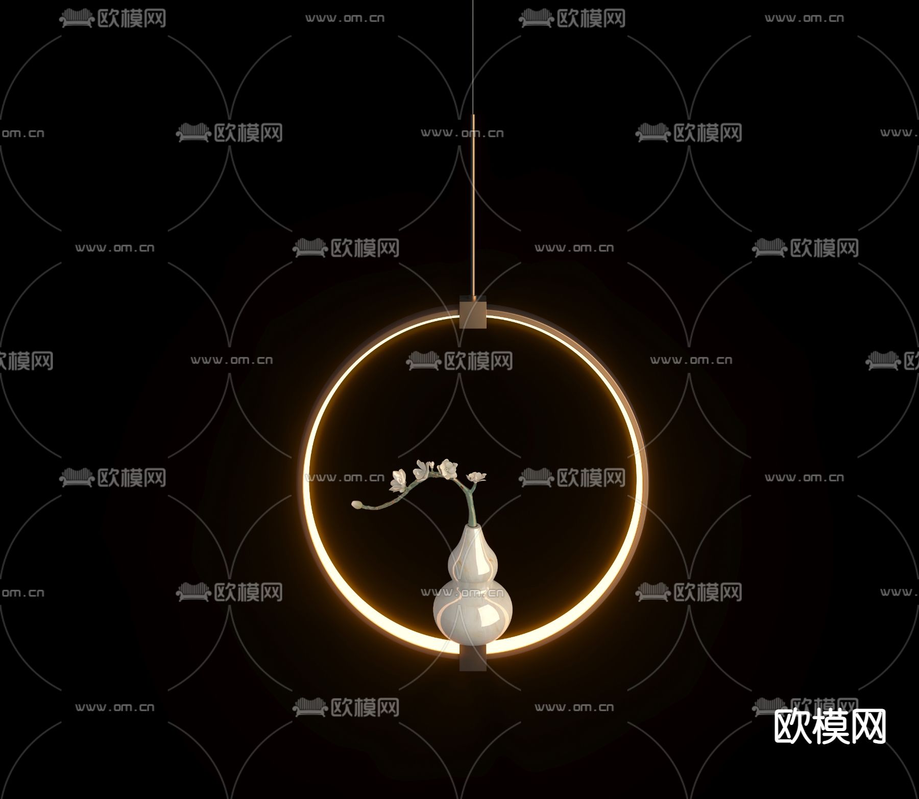 新中式葫芦装饰吊灯3d模型下载（渲染图1）