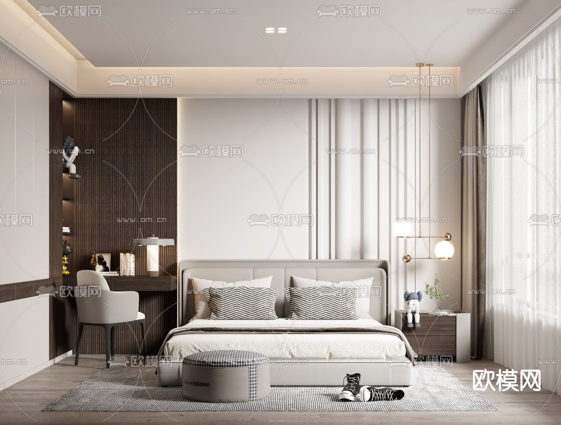 现代卧室主人房3d模型下载（渲染图1）