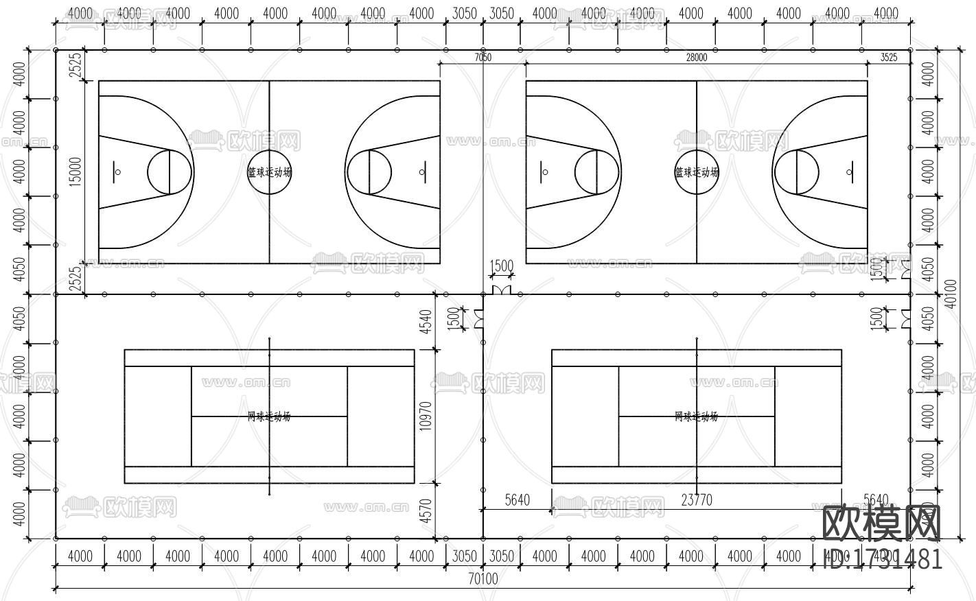 篮球场cad节点大样下载（渲染图3）