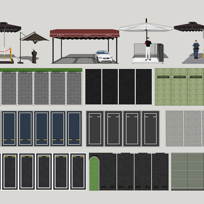  现代户外停车位su模型 