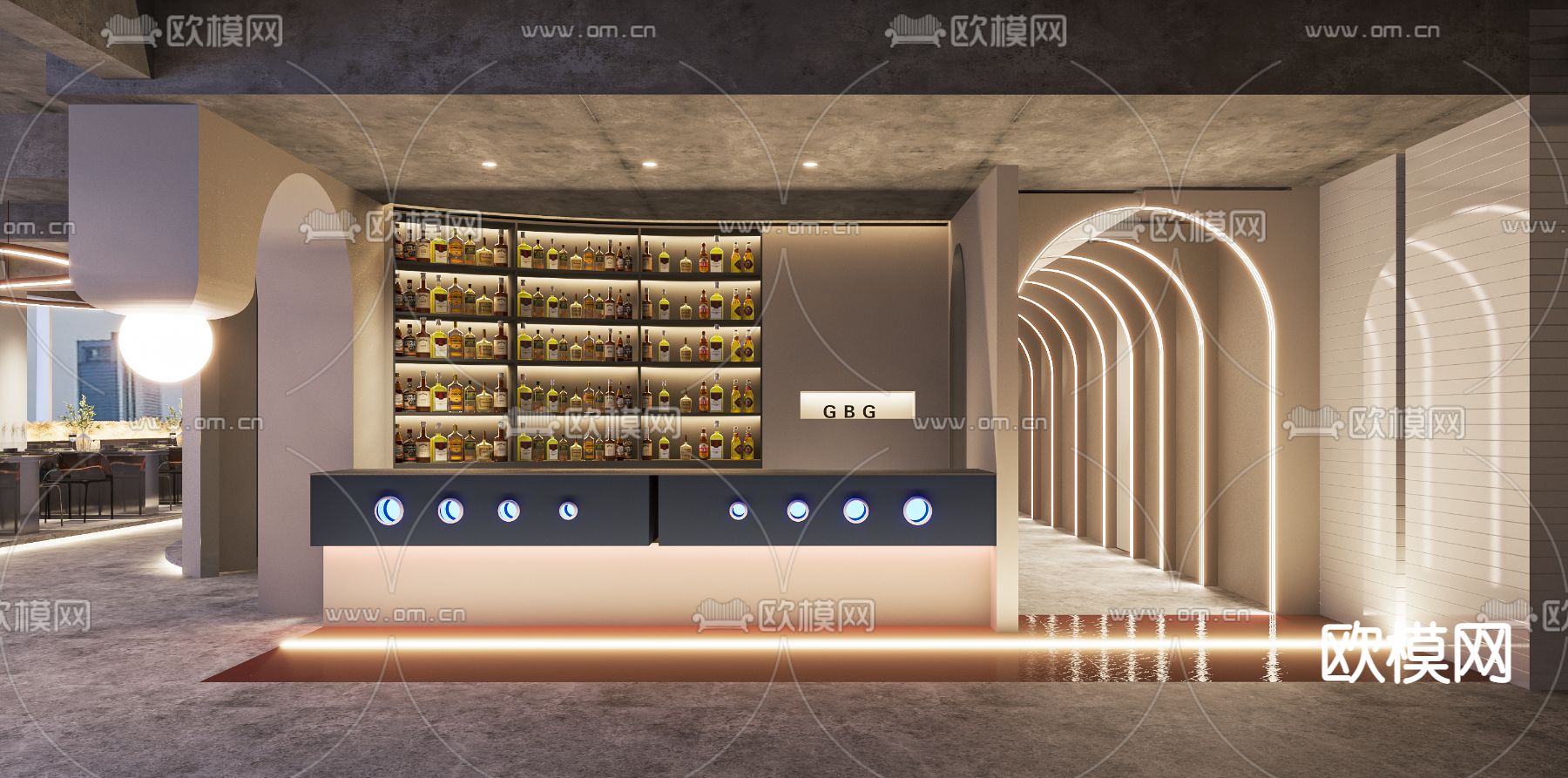 现代酒吧前台3d模型下载_ID11576625_3dmax免费模型-欧模网