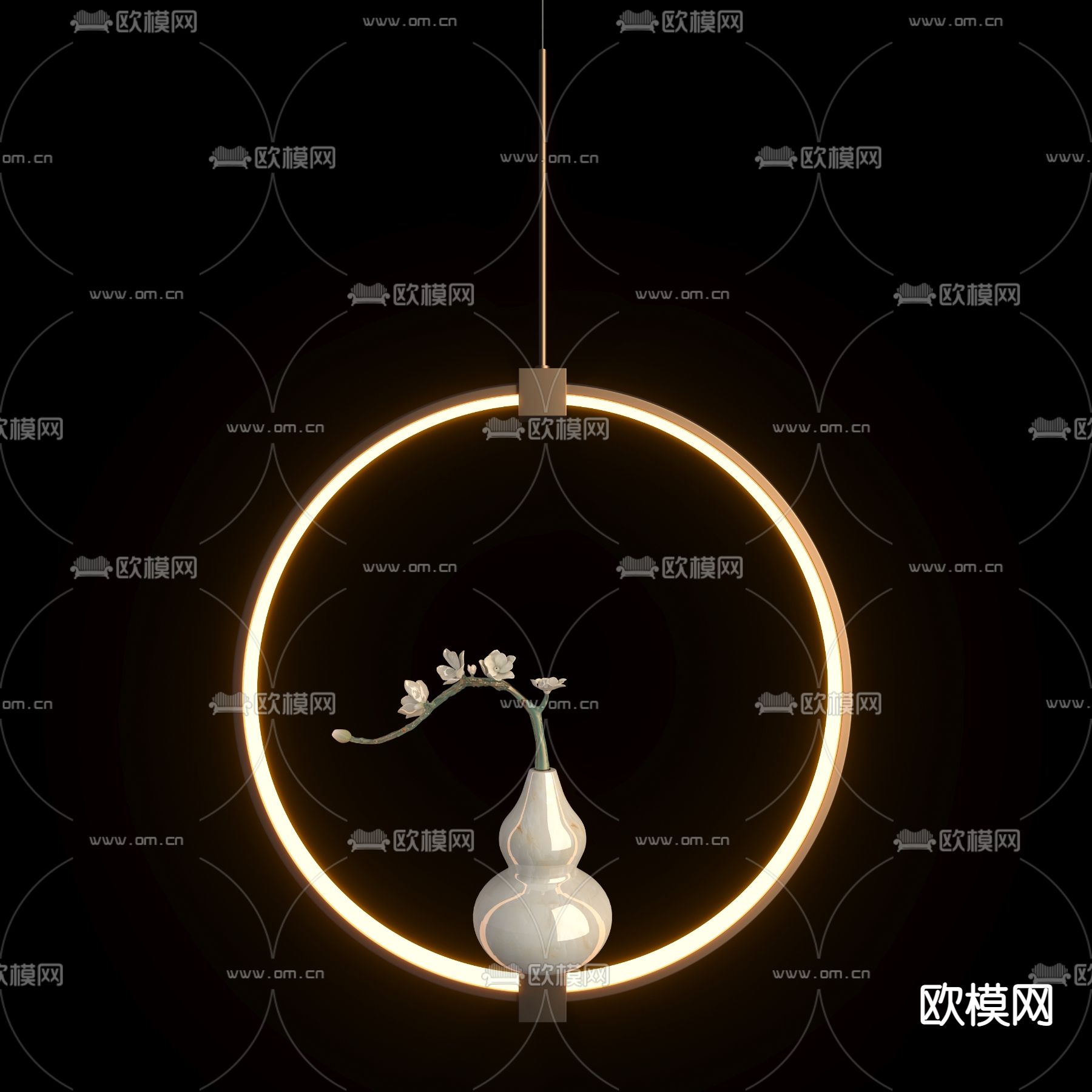 新中式葫芦装饰吊灯3d模型下载（渲染图2）