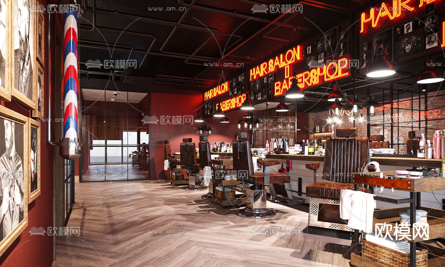 工业风复古理发店3d模型