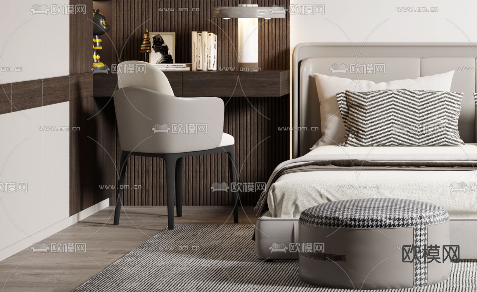 现代卧室主人房3d模型下载（渲染图2）