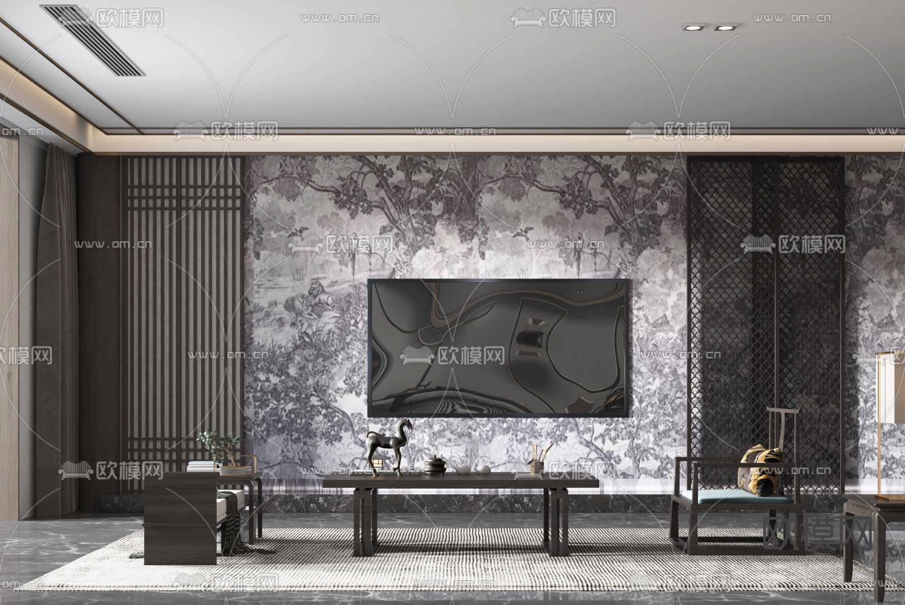 新中式客厅3d模型