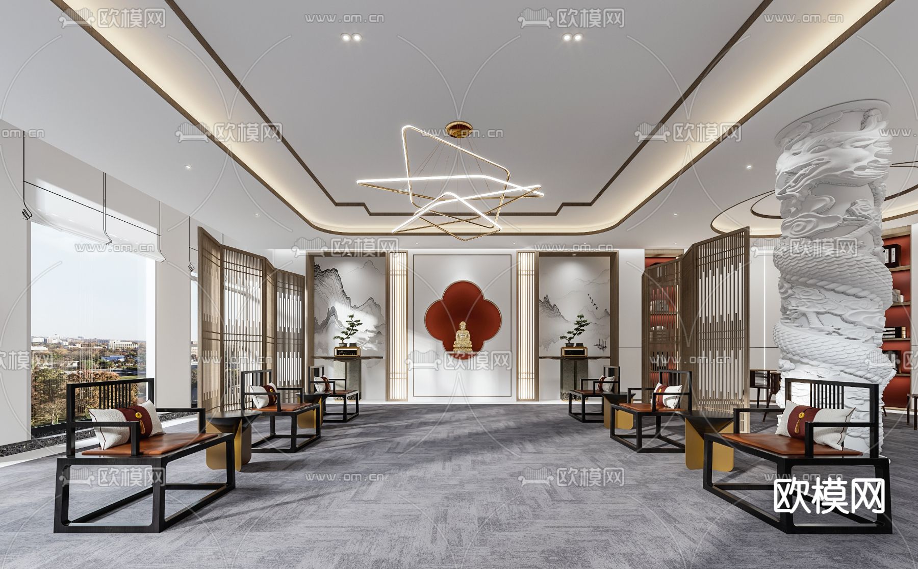 中式酒店接待处3d模型