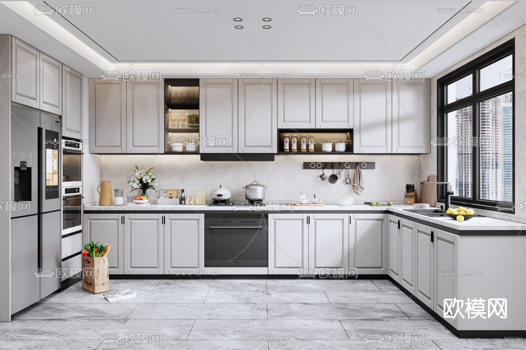 简欧厨房su模型下载（渲染图1）