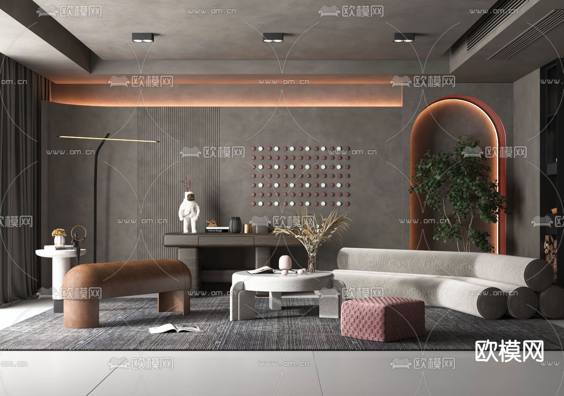 现代布艺弧形沙发组合3d模型