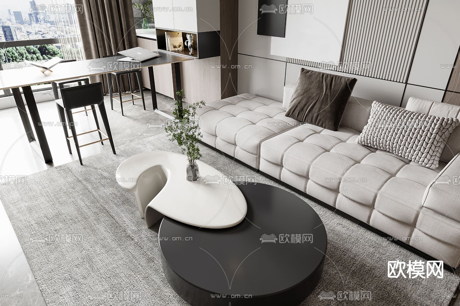 现代高级灰客厅3d模型