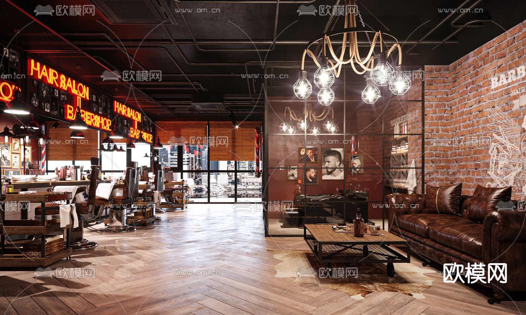 工业风复古理发店3d模型