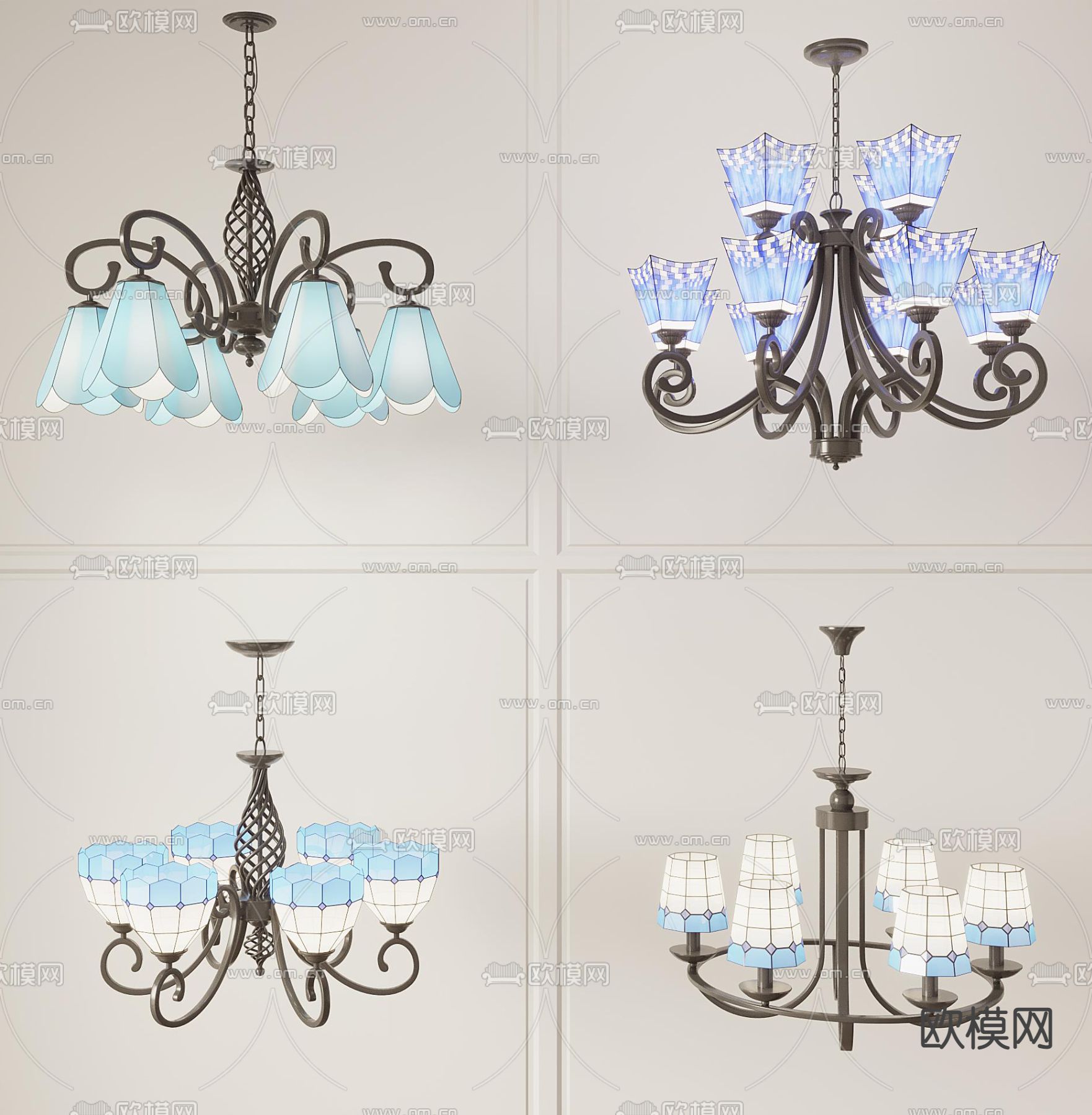 美式金属多头吊灯3d模型下载